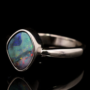 Sterling Silver Blue Green Orange Purple Boulder Opal Ring