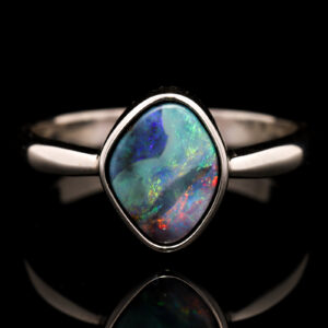 Sterling Silver Blue Green Orange Purple Boulder Opal Ring