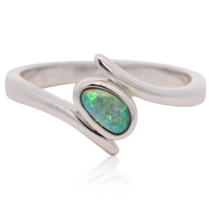 Sterling Silver Blue Green Solid Australian Black Opal Ring