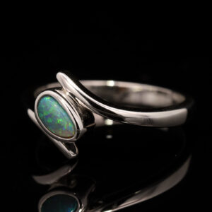 Sterling Silver Blue Green Black Opal Ring