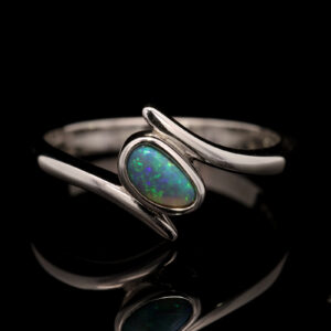 Sterling Silver Blue Green Black Opal Ring