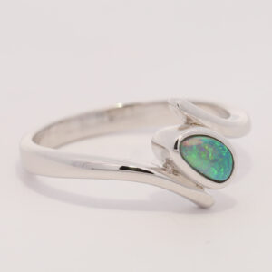 Sterling Silver Blue Green Black Opal Ring