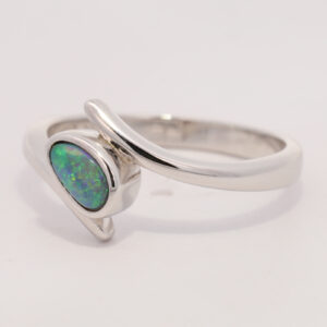 Sterling Silver Blue Green Black Opal Ring