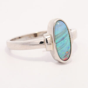 Sterling Silver Blue Green Orange Red Boulder Opal Ring