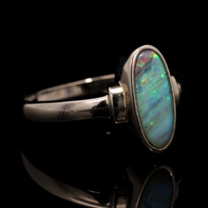 Sterling Silver Blue Green Orange Red Boulder Opal Ring