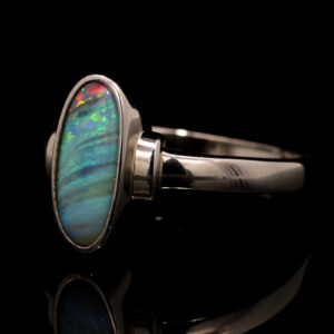 Sterling Silver Blue Green Orange Red Boulder Opal Ring