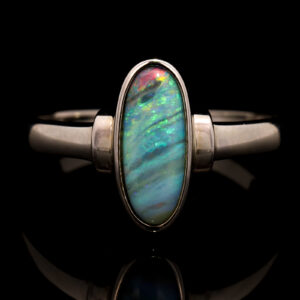 Sterling Silver Blue Green Orange Red Boulder Opal Ring