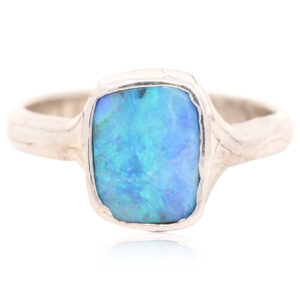 Sterling Silver Blue Green Solid Australian Boulder Opal Ring