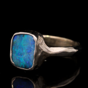 Sterling Silver Blue Green Solid Australian Boulder Opal Ring