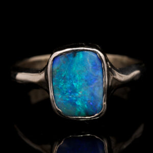 Sterling Silver Blue Green Solid Australian Boulder Opal Ring