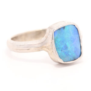 Sterling Silver Blue Green Solid Australian Boulder Opal Ring