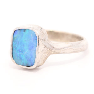 Sterling Silver Blue Green Solid Australian Boulder Opal Ring