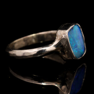 Sterling Silver Blue Green Solid Australian Boulder Opal Ring