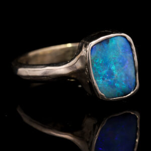 Sterling Silver Blue Green Solid Australian Boulder Opal Ring