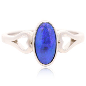 Sterling Silver Blue Purple Solid Australian Black Opal Ring