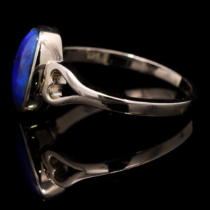 Sterling Silver Blue Purple Solid Australian Black Opal Ring