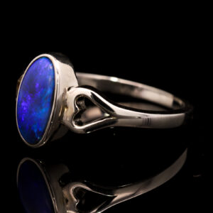 Sterling Silver Blue Purple Solid Australian Black Opal Ring