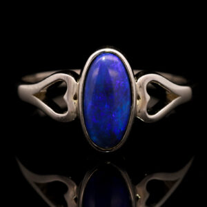 Sterling Silver Blue Purple Solid Australian Black Opal Ring