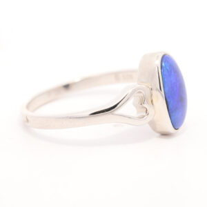 Sterling Silver Blue Purple Solid Australian Black Opal Ring