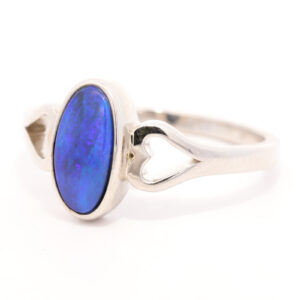 Sterling Silver Blue Purple Solid Australian Black Opal Ring