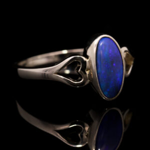 Sterling Silver Blue Purple Solid Australian Black Opal Ring