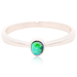 Sterling Silver Blue Green Black Opal Ring