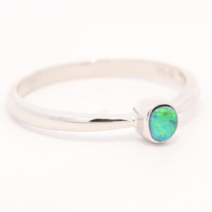 Sterling Silver Blue Green Black Opal Ring