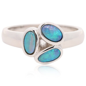 Sterling Silver Blue Green Solid Australian Black Opal Ring