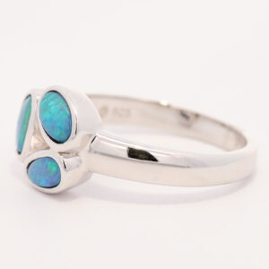 Sterling Silver Blue Green Solid Australian Black Opal Ring