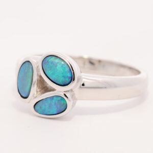 Sterling Silver Blue Green Solid Australian Black Opal Ring