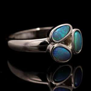 Sterling Silver Blue Green Solid Australian Black Opal Ring