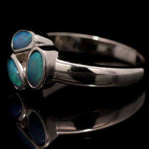 Sterling Silver Blue Green Solid Australian Black Opal Ring