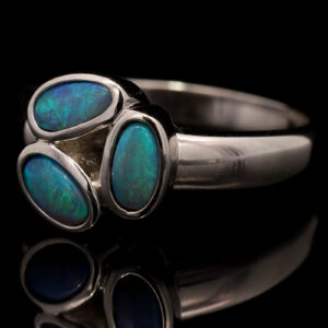 Sterling Silver Blue Green Solid Australian Black Opal Ring