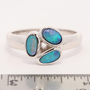 Sterling Silver Blue Green Solid Australian Black Opal Ring