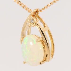 Yellow Gold Blue Green Yellow Orange Crystal Opal and Diamond Pendant