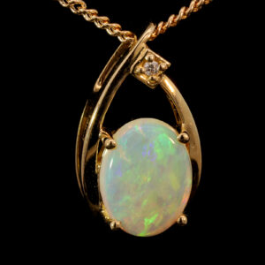 Yellow Gold Blue Green Yellow Orange Crystal Opal and Diamond Pendant