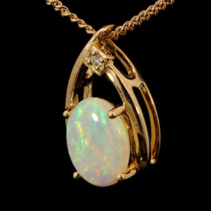 Yellow Gold Blue Green Yellow Orange Crystal Opal and Diamond Pendant