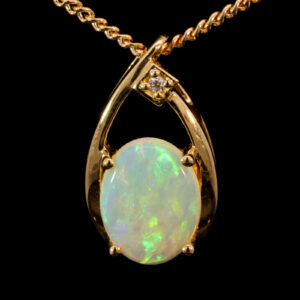 Yellow Gold Blue Green Yellow Orange Crystal Opal and Diamond Pendant