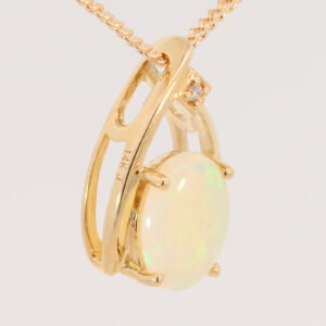 Yellow Gold Blue Green Yellow Orange Crystal Opal and Diamond Pendant