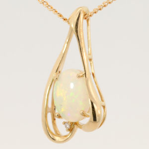 Yellow Gold Blue Green Yellow Orange Crystal Opal and Diamond Pendant