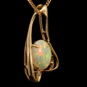 Yellow Gold Blue Green Yellow Orange Crystal Opal and Diamond Pendant