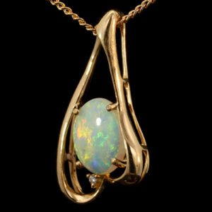 Yellow Gold Blue Green Yellow Orange Crystal Opal and Diamond Pendant