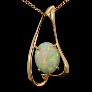 Yellow Gold Blue Green Yellow Orange Crystal Opal and Diamond Pendant