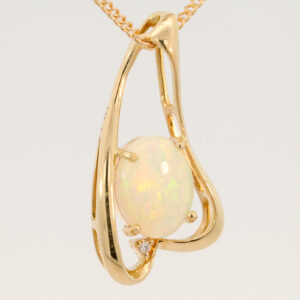 Yellow Gold Blue Green Yellow Orange Crystal Opal and Diamond Pendant