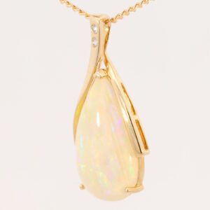 Yellow Gold Blue Green Yellow Orange Pink Crystal Opal and Diamond Pendant