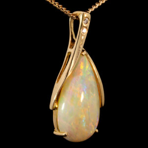 Yellow Gold Blue Green Yellow Orange Pink Crystal Opal and Diamond Pendant