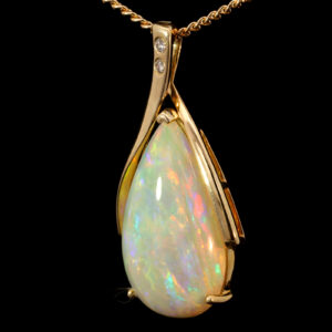 Yellow Gold Blue Green Yellow Orange Pink Crystal Opal and Diamond Pendant