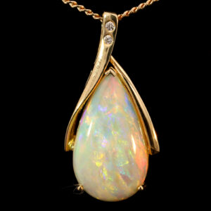 Yellow Gold Blue Green Yellow Orange Pink Crystal Opal and Diamond Pendant