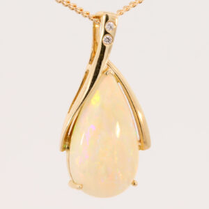 Yellow Gold Blue Green Yellow Orange Pink Crystal Opal and Diamond Pendant