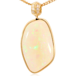 Yellow Gold Blue Green Yellow Orange Crystal Opal and Diamond Pendant